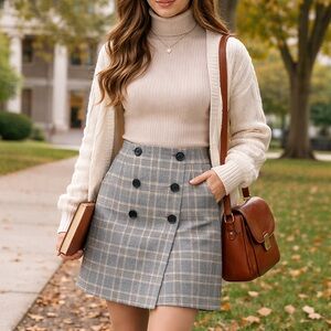 Plaid Pencil Skirt in Gray